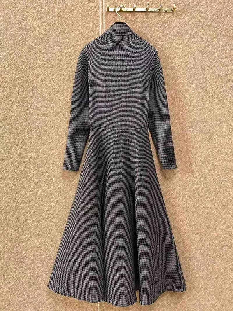 2020 Autumn Winter Wool Knitted Dress High Quality Women Bow Collar Thick Warm Wool Knitting Long Sleeve Casual Sweater Dress
