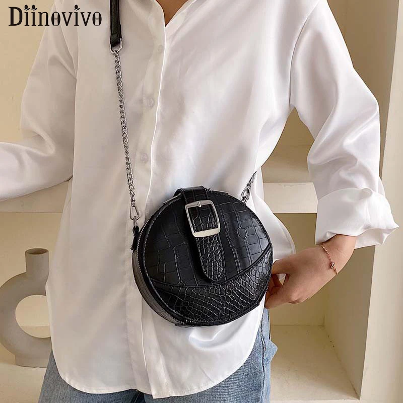 

DIINOVIVO Small Circular Bag Handbags Women Stone Pattern Shoulder Messenger Bags Female PU Leather Round Bags Purse WHDV1451