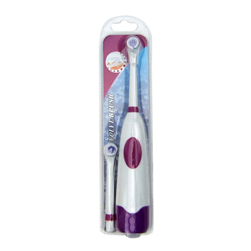 Электрическая зубная щетка с 2 головками на батарейках, ротационная Водонепроницаемая зубная щетка для детей и взрослых без аккумулятора - Цвет: purple