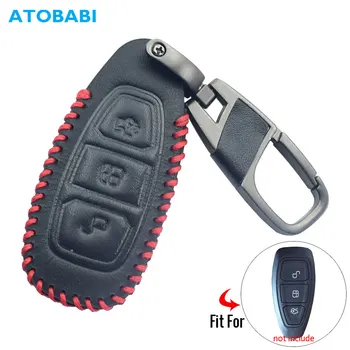 

Leather Car Key Case For Ford Mondeo Focus MK3 ST Kuga Titanium C-MAX Fiesta 3 Buttons Smart Remote Fob Cover Keychain Holder
