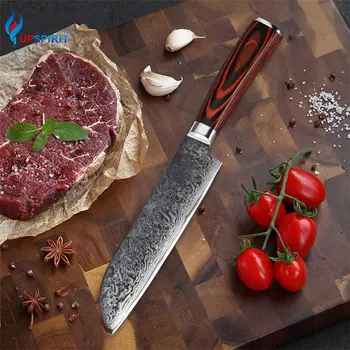 

Upspirit Damascus Steel Knife Salmon Fish Meat Filleting Cleaver Fruit Vegetable Sushi Slicing Cutter Slicer Chef Kitchen Knives