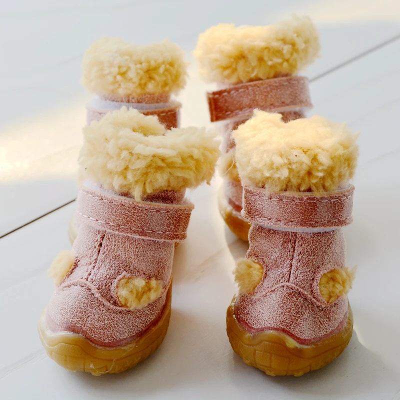 Меховые толстые ботинки для собак Chihhuahua Йоркширский маленький щенок обувь для домашних животных противоскользящие зимние теплые аксессуары кошачьи Мопсы 4 шт