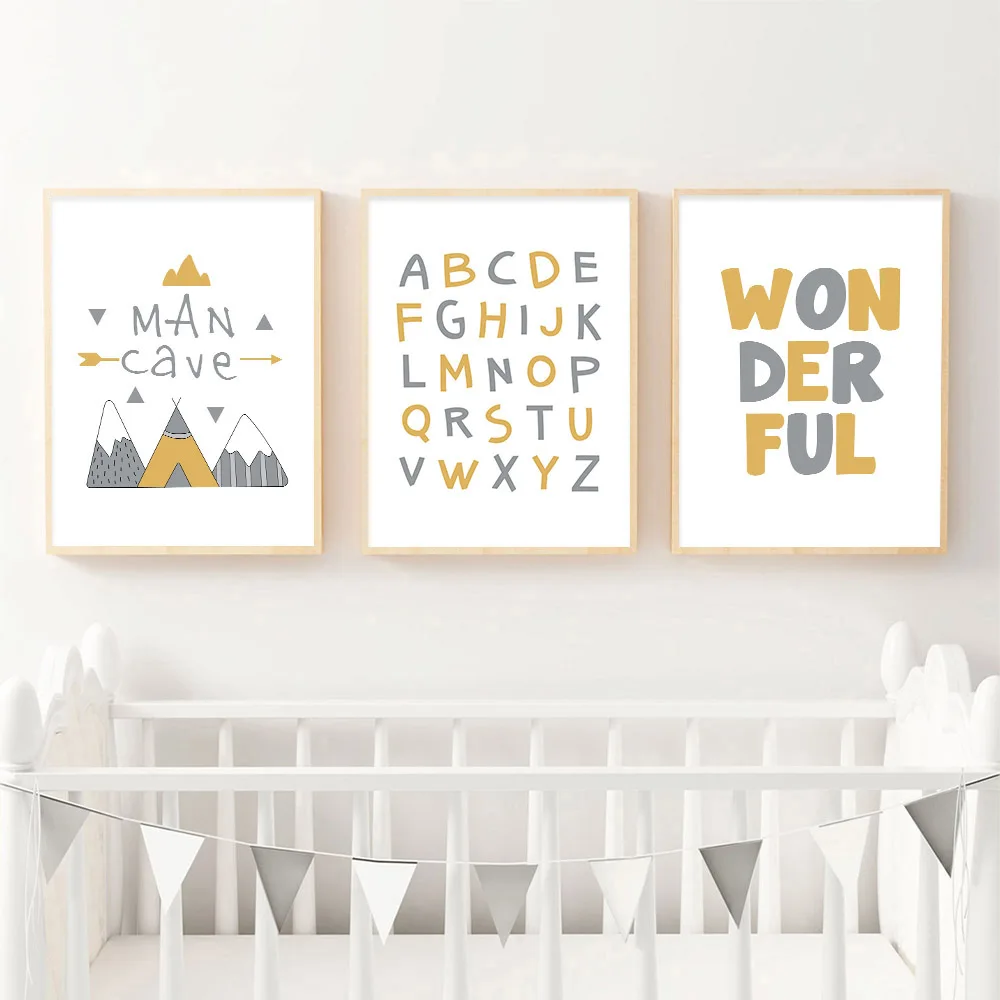 A-Z Alphabet Cartoon Mountain Canvas Print Wall Art Poster Nursery Painting Nordic Kid Decoration Picture Baby Bedroom Decor | Дом и сад