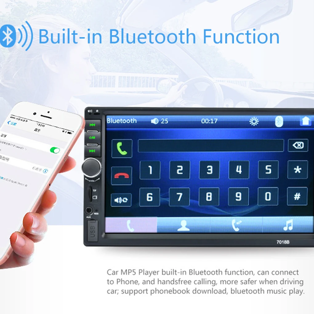 2Din 7018B MP3 MP5 плеер FM Радио стерео аудио Музыка USB цифровой Bluetooth в тире слот AUX вход