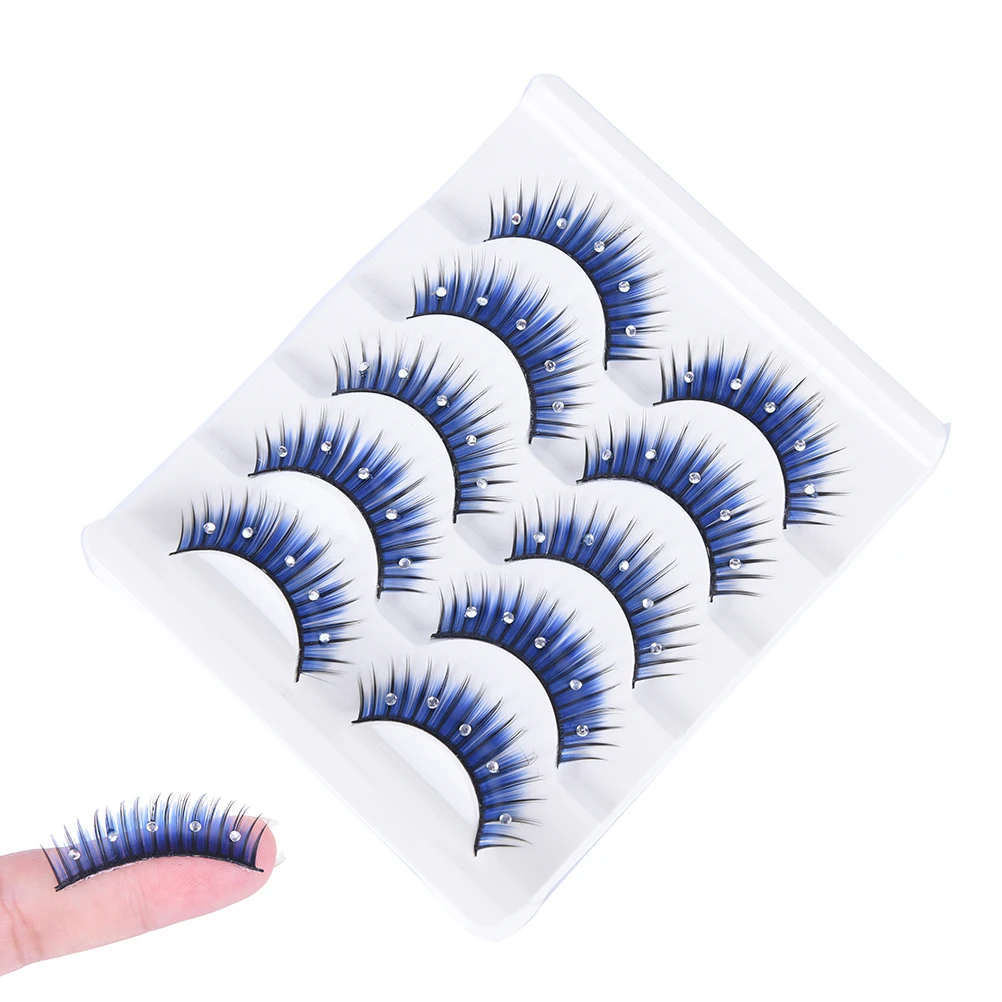 5Pair Beautiful Fashion Mixed Colors Black Blue Long False Eyelashes Makeup Eye Lashes Make Up Beauty Tool New