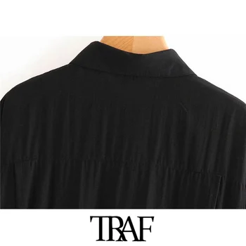 TRAF Women Fashion Oversized Button up Cozy Blouses Vintage Three Quarter Sleeve Side Vents Female