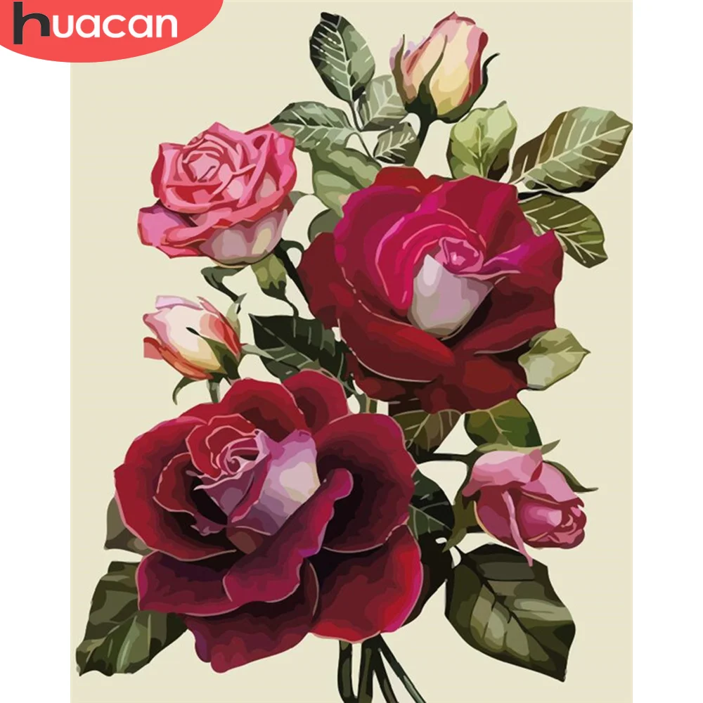HUACAN краска по номеру на холсте Роза масляная ing Art подарок фотографии номерам DIY