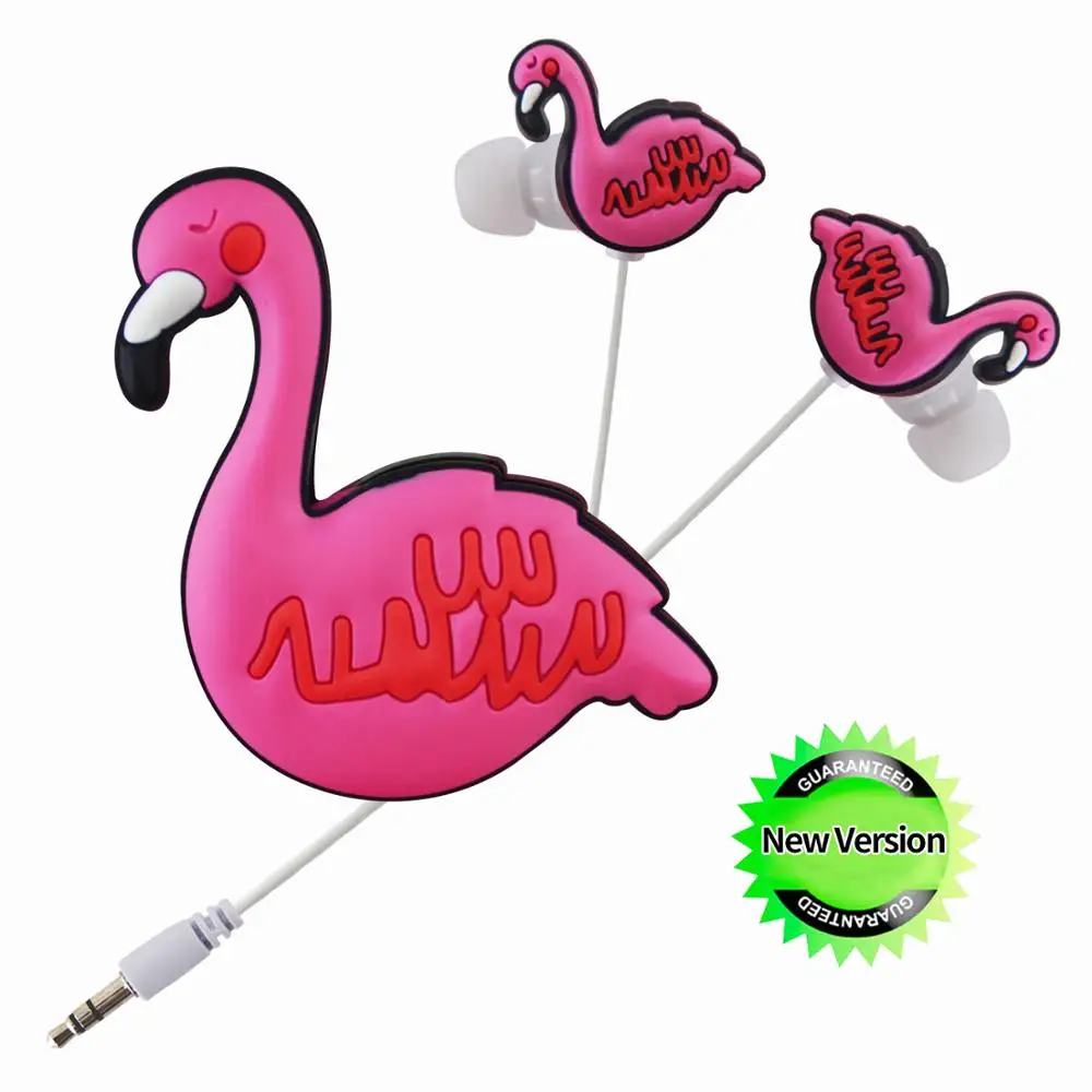 Moear Cute 3.5mm Cartoon Flamingo 3D Stereo Earphones Kids Wired Earbuds Headsets with Winder | Электроника