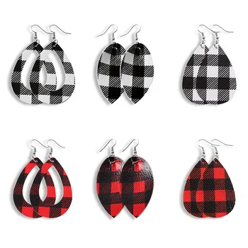 

50 Pairs Buffalo Plaid Leather Red Earrings For Women Trendy 2020 Black Faux Leather Polka Dot Earring Wholesale Teardrop Earing