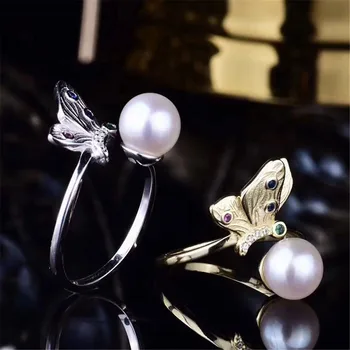 

Classic Sterling Silver 925 Adjustable Ring Accessories Women Wedding Pearl Simple Silver Zircon Ring Jewelry