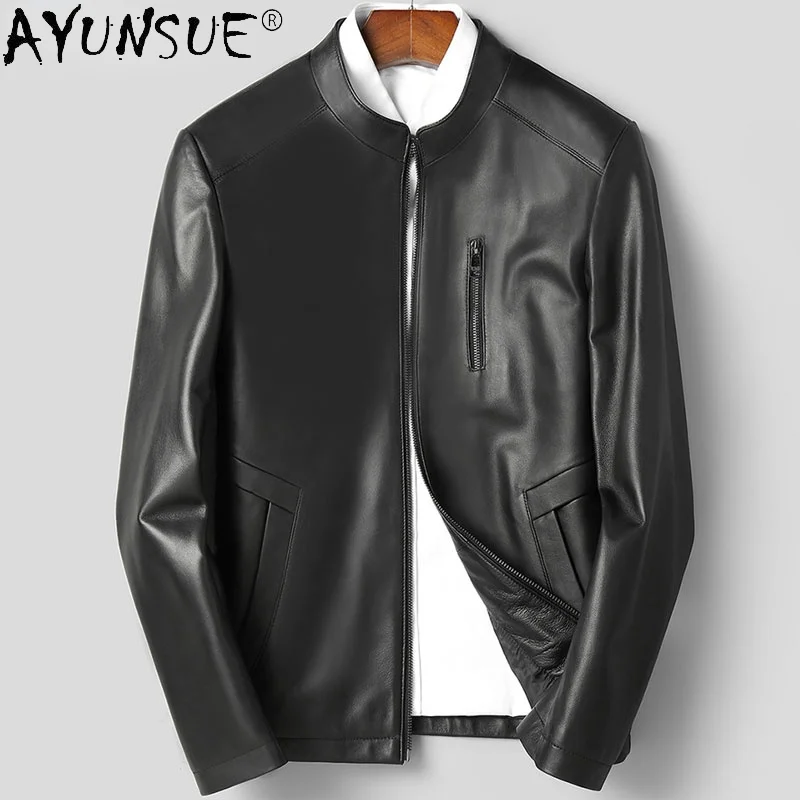 

AYUNSUE 2021 New Genuine Leather Jacket Men Slim Real Sheepskin Coat Casaul Autumn Spring Clothing Chaqueta Cuero Hombre WPY4447