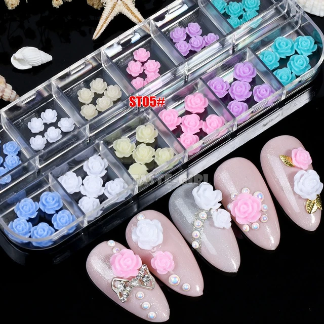 3d Flower Nail Ornaments Flower Decal Pendant Platinum Pearl