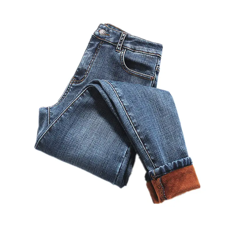 Плюс бархатные зимние джинсы женские теплые плотные Стрейчевые джинсы с высокой талией женские джинсовые узкие брюки джинсы бойфренды для женщин Q1910