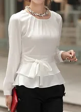 ^#Cheap Layered Long Sleeve White Tie Front Blouse Casual Slim Autumn Office Wear O Neck Ruffle Hem Basic Shirt ^#Cheap Layered Long Sleeve White Tie Front Blouse Casual Slim Autumn Office Wear O Neck Ruffle Hem Basic Shirt