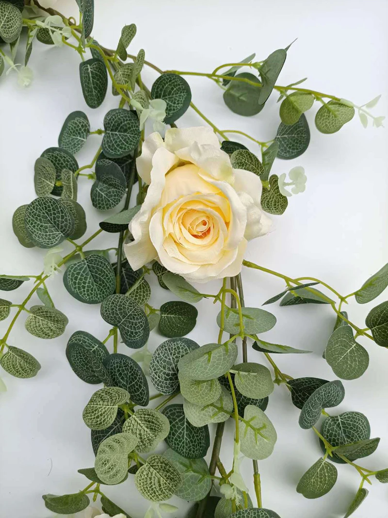 JAROWN Artificial Eucalyptus Flower Vine Rose Peony Wisteria Greenery Rattan Fake Flowers DIY Wreath Wedding Table Decoration Home Garden Flower Wall Decor Plants (35)