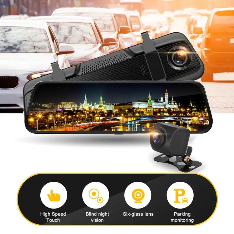 Зеркало Dash Cam Full HD 1080P 1" сенсорный экран двойной объектив Автомобильная камера резервного копирования приборная панель рекордер Водонепроницаемый Реверсивный ночное видение