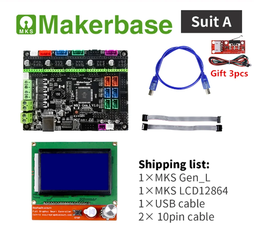 3d принтер контроллер карты MKS GEN L V2.0+ Ramps lcd 12864 Дисплей lcd 12864+ RepRap Шаговые драйверы DIY 3D принтер вещи - Цвет: GenL-LCD12864