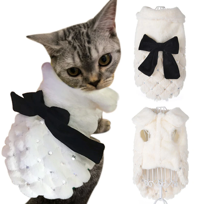 Winter Pet Kat Kleding Elegante Kitten Kitty Jas Kostuums Met Boog Knoop Luxe Sequin Voor Katten Honden sphynx|Kleding voor Kat| AliExpress