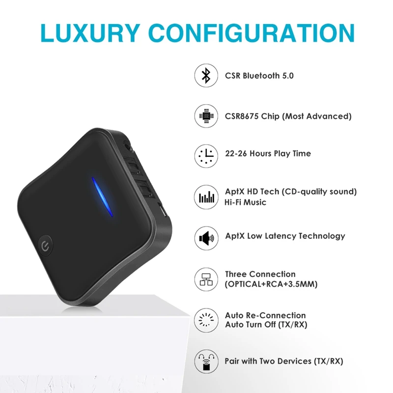  Cuffia Senza Fili Bluetooth 5.0 Trasmettitore Ricevitore Adattatore Aptx Hd Ll Bt Aux Martinetti/Sp