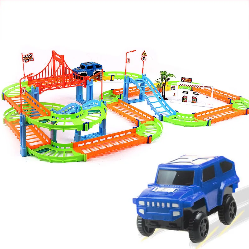 

High Quality 74PCS 3D Two-layer Spiral Track Roller Coaster Toy Electric Rail Car for Child Kids Gift