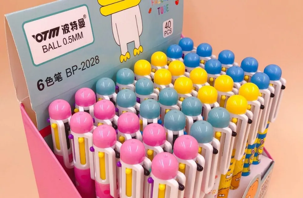 multicolor 6 color animal ballpoint pen cartoon stationery prize kawaii school gift pen office blue roller writing pen 40pc/lot