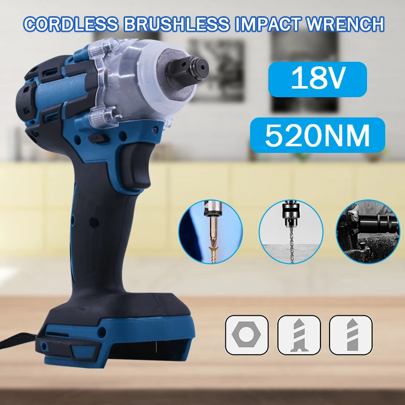 

18V Electric Brushless Impact Wrench Rechargeable 1/2 Socket Wrench Power Tool Cordless Without Battery&accessories