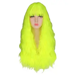 QQXCAIW курчавые кучерявые парики натуральные длинные шелковистые неоновые желтые термостойкие синтетический парик из волос