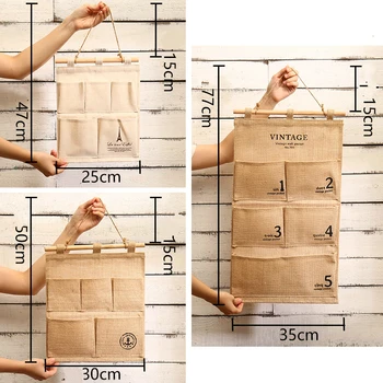 

Hanging Storage Bag Linen Wardrobe Hang Bedroom Bag Wall Ornament Originality Restaurant Tea With Shop Wall Gifts