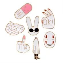 Wish аксессуары в новом стиле креативные Капсулы кролик мозги ок жеста средний палец маска брошка мультфильм Европа и Америка