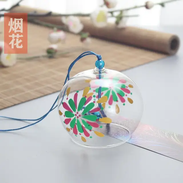 Japanese Cherry Blossom Glass Wind Chimes Bells Home Garden Office Ornament Indoor Window Hanging Decor 1PC Wind Bell 4