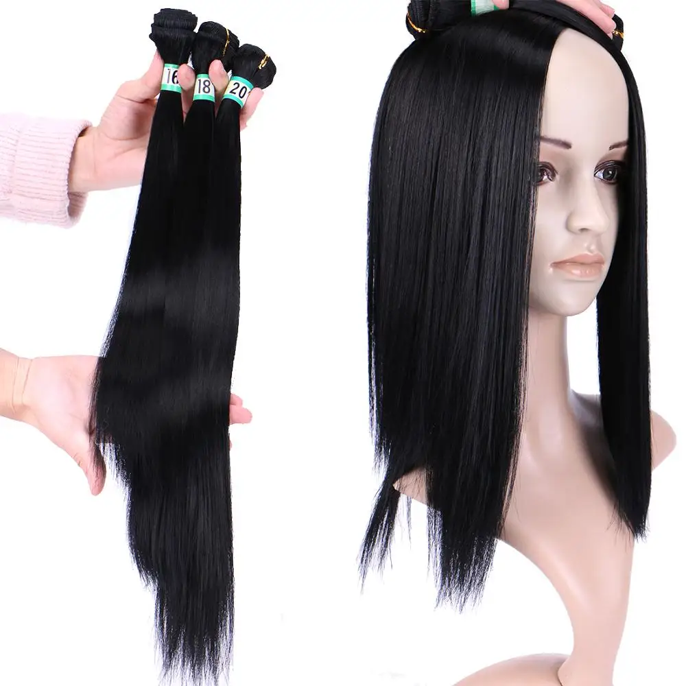 FSRHAIR 4 Pcs/lot Color black high temperature synthetic hair extensions straight hair