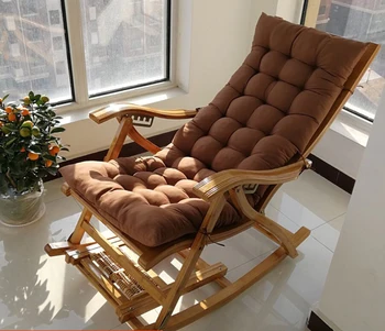 

Folding Bamboo Rocking Chair Adjustable Backrest Armchair Soft Mat Home Outdoor Nap Reclining Lounge Chair
