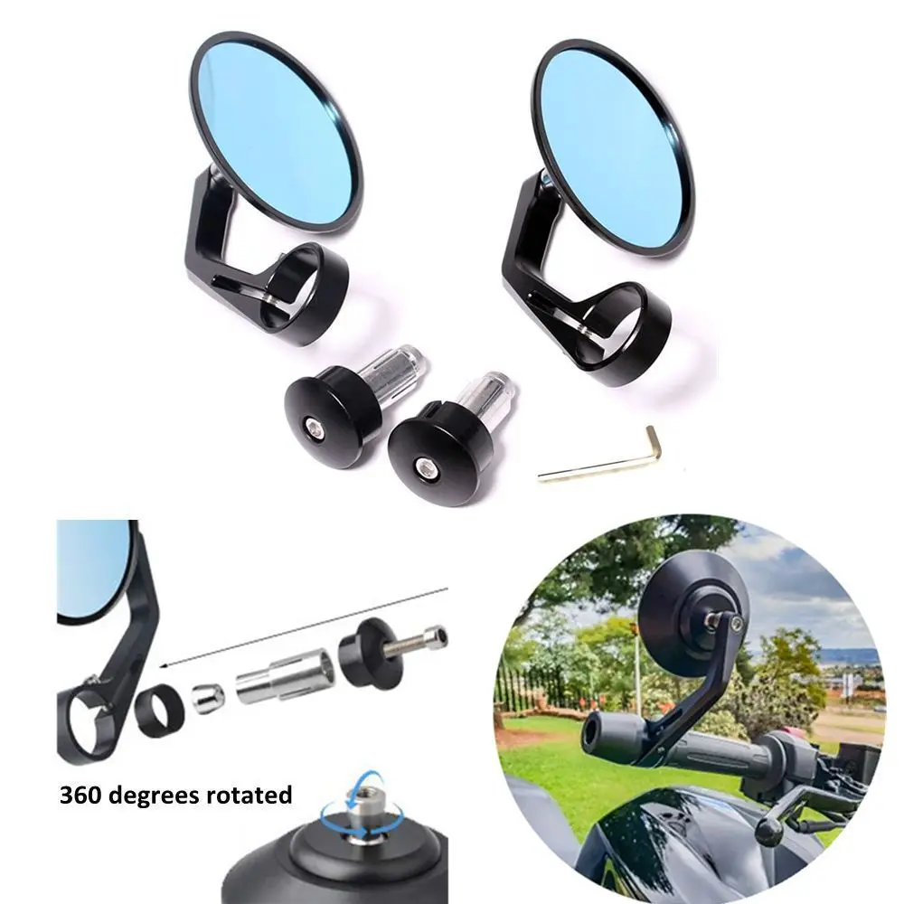 Blue AntiGlare Glass Rear Mirror, Motorcycle Handlebar Mirrors 7/8