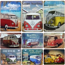 Ретро-автобус жестяная вывеска винтажный автомобиль металлическая пластина живопись классическая железная живопись украшение на стену для кафе, бар, паб тренажерный зал гараж дома