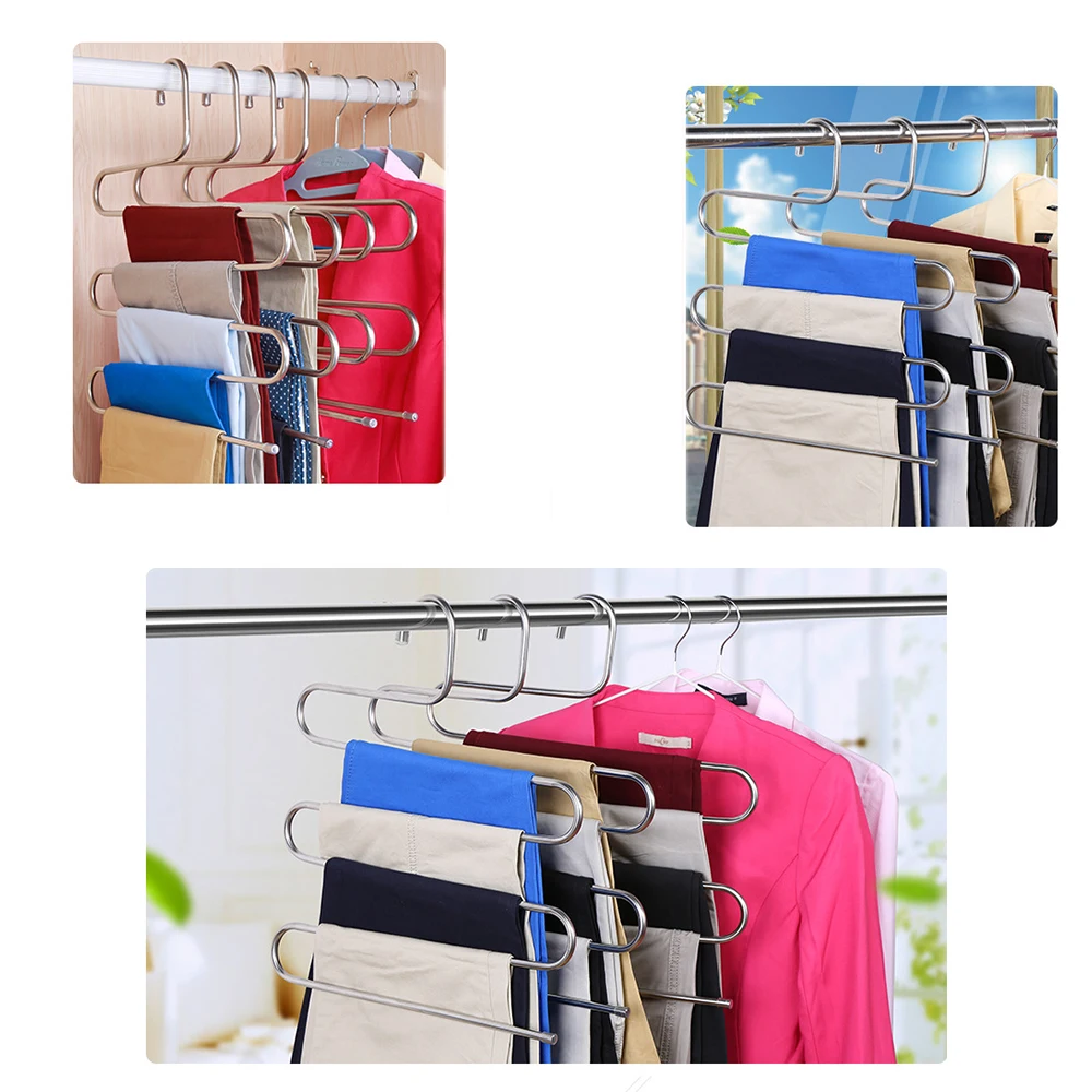 1pc S-Type Laundry Rack Coat Hanger Holder Pants Rack Device Stainless Steel Wardrobe Space Saver Tools Shelf Scarf Belt Hanger