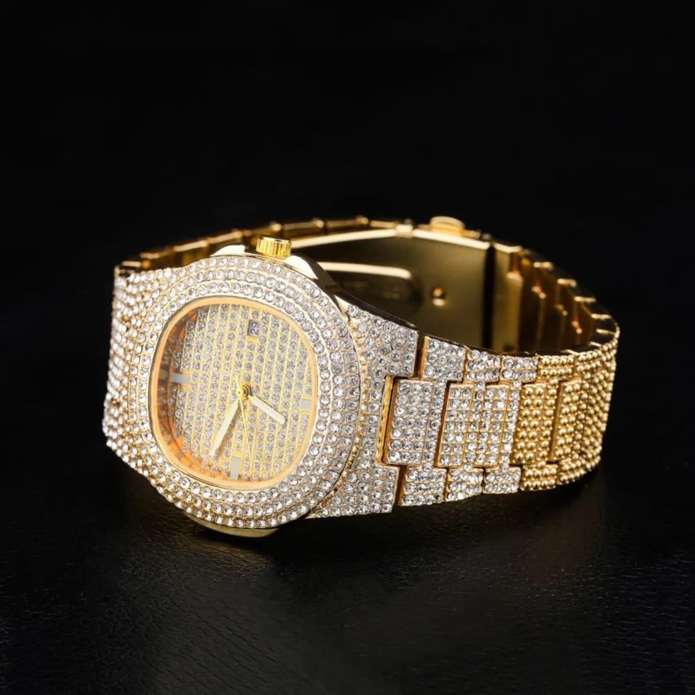 Relógio de Quartzo Relógios com Micropave Relógio de Aço Topgrillz Marca Iced Diamante Ouro Hip Hop cz Inoxidável Relógio Out 7 quartzo ouro hip hop relógios com micropave