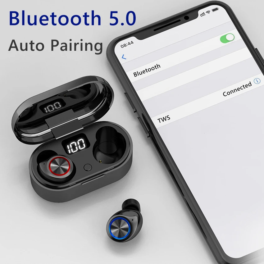 Aimitek Bluetooth 5 0 Earphones True Wireless Earbuds Stereo TWS Mini Sports Headsets with USB C Charging Power Bank LED Display