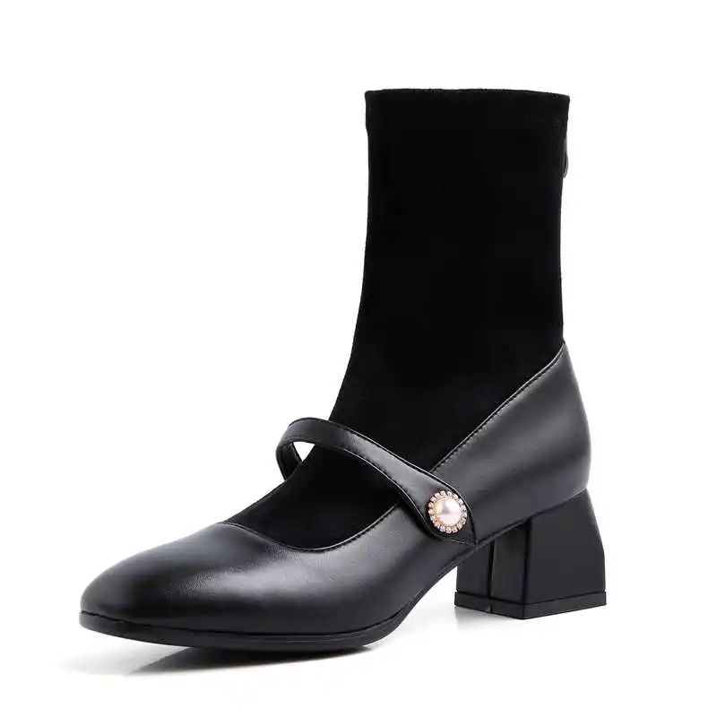 Odetina/Новые Модные женские элегантные однотонные сапоги до середины икры из искусственной замши на толстом каблуке обувь Мэри Джейн из искусственной кожи на молнии и среднем квадратном каблуке с пуговицами