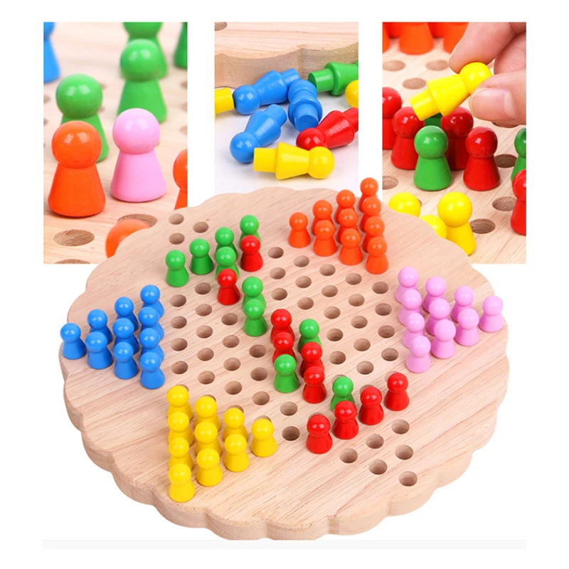 Традиционные шестиугольные деревянные китайские шашки набор семейных игр красочные деревянные головоломки детские развивающие игрушки