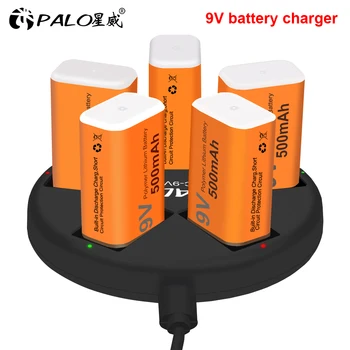 

PALO 9V 500mAh Li-ion 9v Rechargeable Battery+Smart battery charger for Multimeter Microphone Toy Remote Control KTV Use