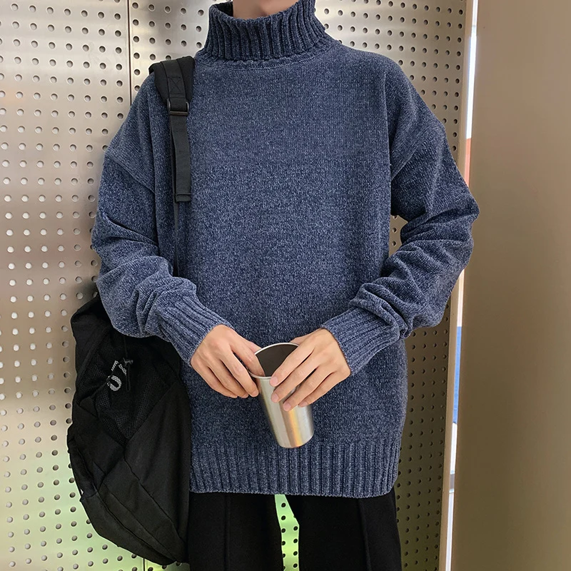 

Men Winter Thick Warmth Sweater Turtleneck Solid Color Sweater Casual Pullover Autumn Bottoming Shirt Loose Pullovers Streetwear