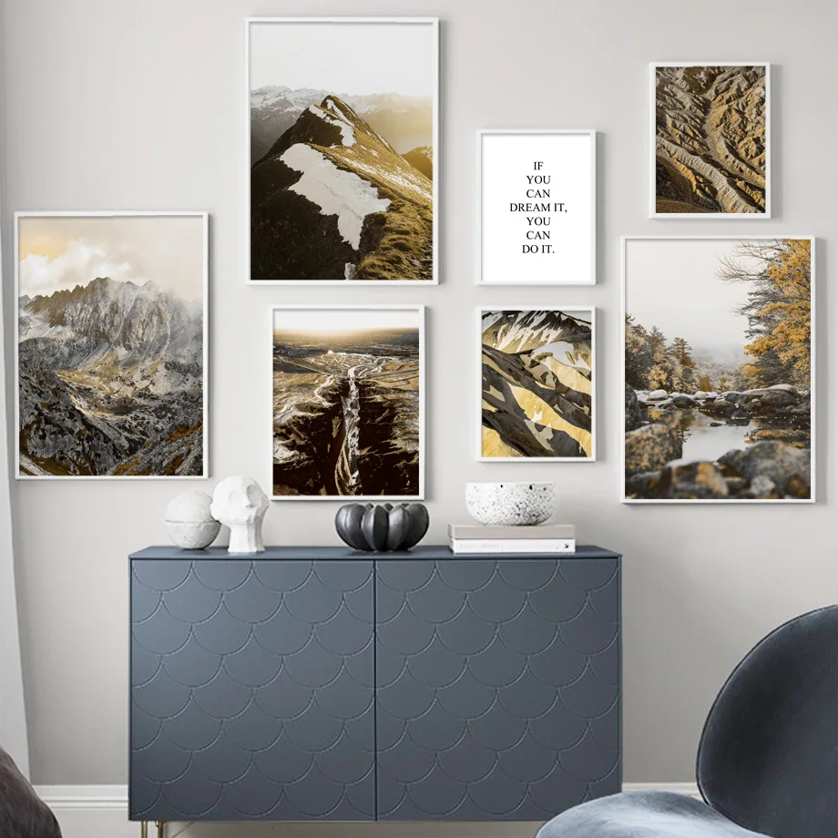 Горный Каньон дерево озеро настенное искусство холст живопись плакаты на