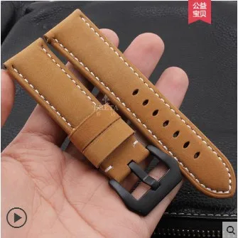 11 shengmeirui Leather watch band 20mm22mm24mm26mm brown black FOR Panerai Strap Replacement Steel Buckle - Цвет ремешка: 11