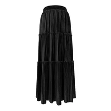 Возможно U черный хаки эластичный пояс миди бархатная юбка плиссированные с рюшами Твердые Зима Осень Повседневная S0196