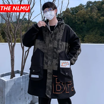 

Winter Cotton Padded Hooded Jackets Parkas Men Streetwear Hip Hop Patchwork Thick Warm Jacket Coat Harajuku Outwear WQ207