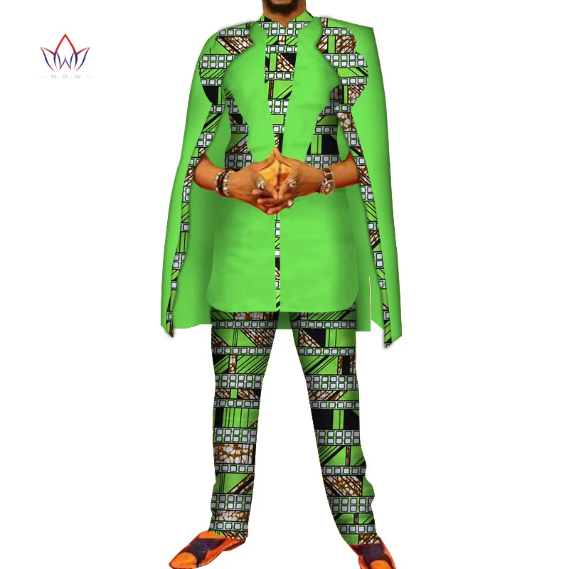 Африканский принт 3 шт. мужские комплекты Топ dashiki и брюки и халат набор Базен размера плюс традиционная африканская одежда 6XL WYN327 - Цвет: 7
