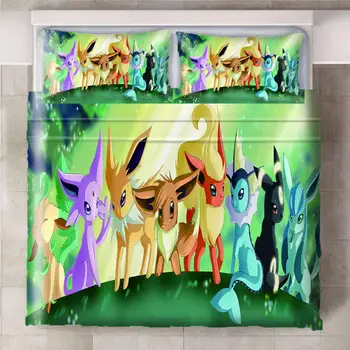 

Pikachu Eevee Bulbasaur Sylveon Anime Printing Bedding Set Sheet Children Room Bed Sheet Pillow case Bedding Set
