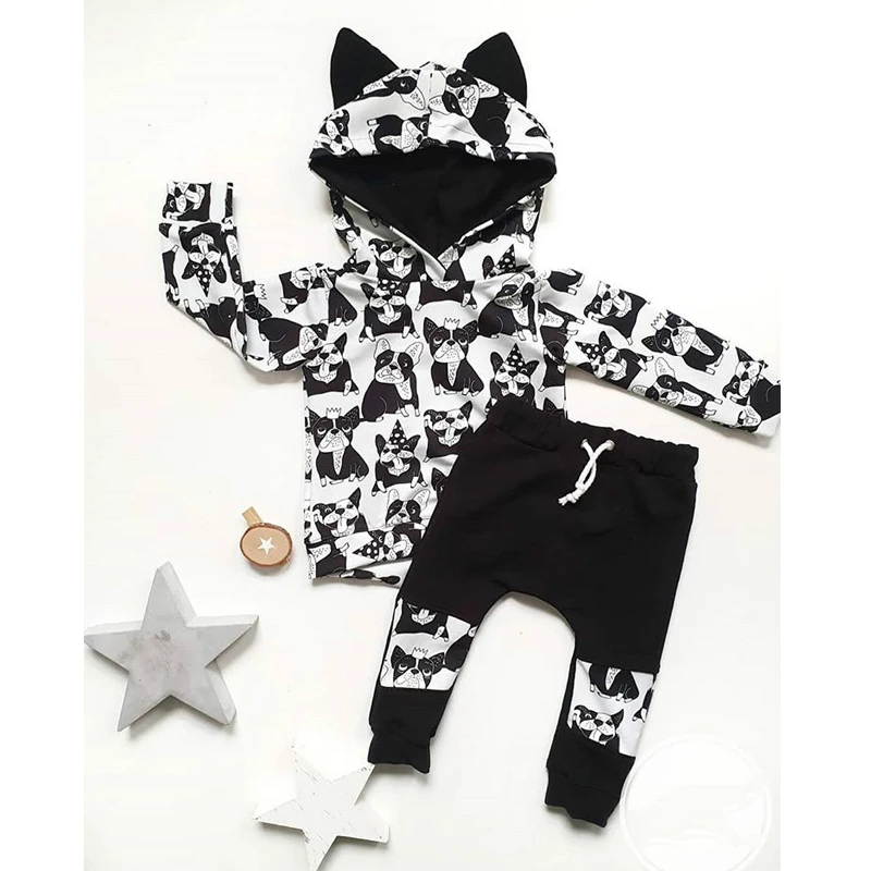 2pcs Kids Toddler Clothes Sets Girls Boys Cartoon Print Hoodie Tops+Pants Tracksuit Outfits Set Lovely | Детская одежда и обувь