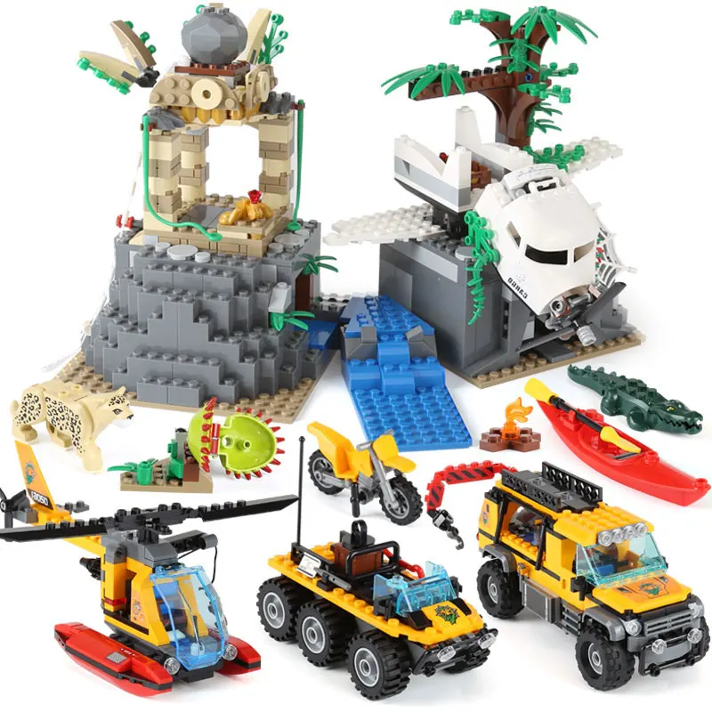 

02061 City Series The Jungle Exploration Site Set Building Blocks Compatible 60161 Brick Toy as Children DIY Gift