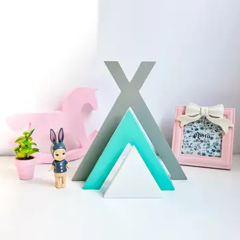 

New Nordic Style Wooden Blocks Tent Kids Room Decor Tent Shape Scandinavian Style Nursery Decor For Girl Boy Room Decor Figurine